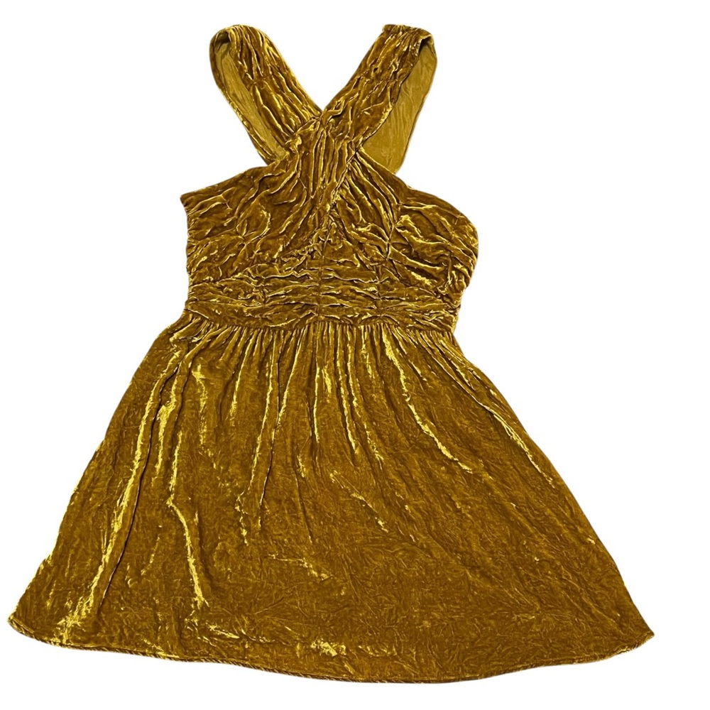 Topshop Mustard Crushed Velvet Mini Dress Size 6 - Picture 5 of 10